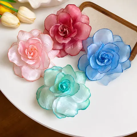 Frisch Süß Stoff Netz Blume Haarklammern Krokodilklemme Elegant Handgefertigt Rose Spinnenlilie Haarkralle Haarschmuck Quaste Für Damen Mädchen Urlaub Party Kopfschmuck