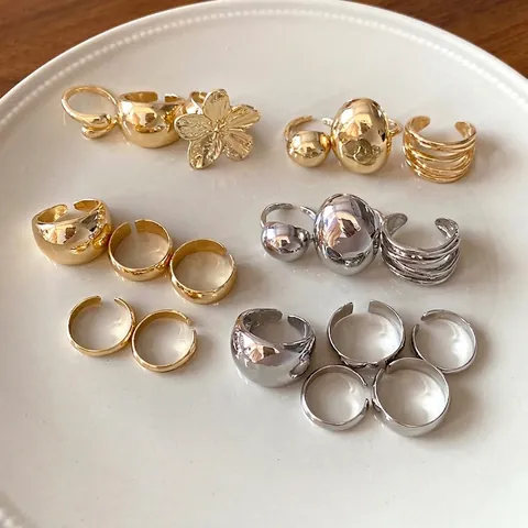 Minimalist Metallic Alloy Open Rings For Women Fashion Geometric Round Flower Gold Silver Adjustable Stackable Finger Rings Jewelry Gift