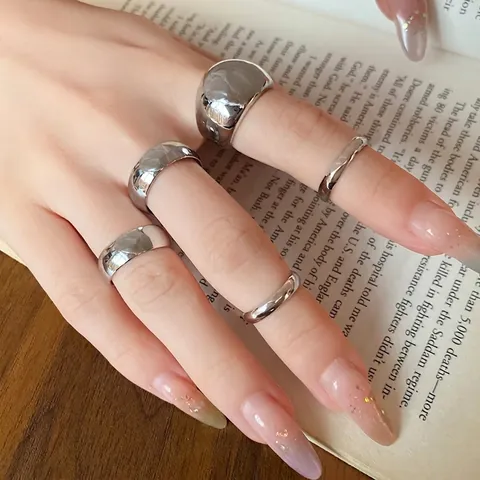 Minimalist Metallic Alloy Open Rings For Women Fashion Geometric Round Flower Gold Silver Adjustable Stackable Finger Rings Jewelry Gift
