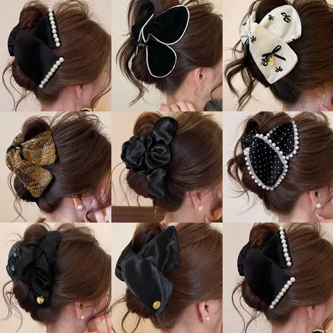 Pince à Cheveux Triangle en Tissu de Style Coréen Douce Pince Requin à Nœud en Tissu pour Femmes Élégante Pince à Cheveux en Tweed et Satin Accessoires pour Cheveux
