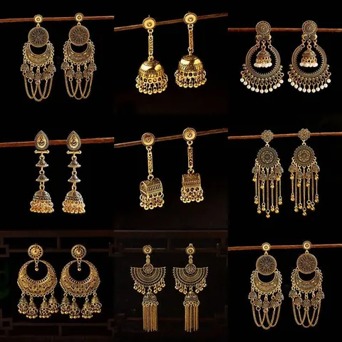 Vintage Μεταλλικά Σκουλαρίκια Jhumka με Φούντα Πολυτελή Έθνικ Μποέμ Στυλ Κράμα Στρας Τεχνητό Μαργαριτάρι Μακριά Σκουλαρίκια για Γυναίκες