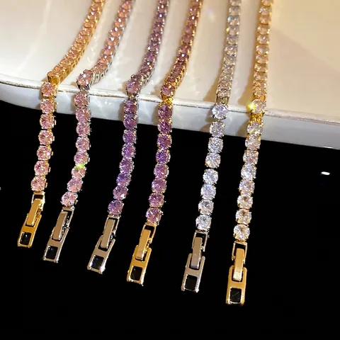 18K Gold Plated Copper Zirconia Tennis Bracelet For Women Geometric Square Clasp Fashion Luxury Elegant Hand Jewelry Gift
