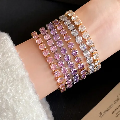 18K Gold Plated Copper Zirconia Tennis Bracelet For Women Geometric Square Clasp Fashion Luxury Elegant Hand Jewelry Gift