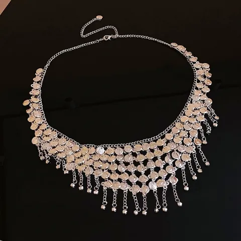 Cadena de Cintura de Metal Vintage para Mujer Bohemio Moneda Retrato Campana Borla Cinturón Exagerado Streetwear Joyería Corporal Plateado