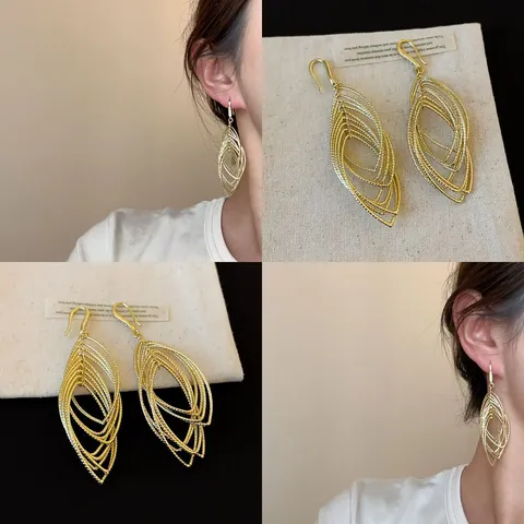 Orecchini a Goccia con Nappina Plissettata Ovale Svuotata per Donna Intarsiato con Zirconia Rame Stile di Lusso Gioielli Oro Argento