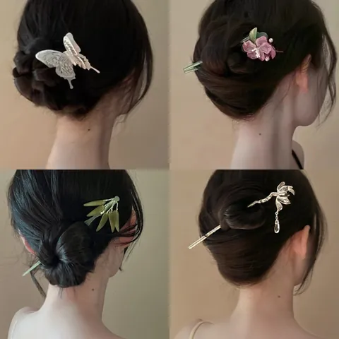 Elegant New Chinese Style Hair Stick For Women Alloy Flower Butterfly Bamboo Leaf Tassel Vintage Hanfu Hair Pins Accessories