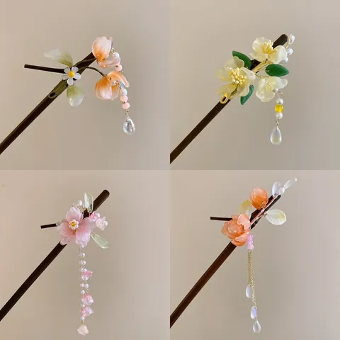 Elegant New Chinese Style Hair Stick For Women Alloy Flower Butterfly Bamboo Leaf Tassel Vintage Hanfu Hair Pins Accessories