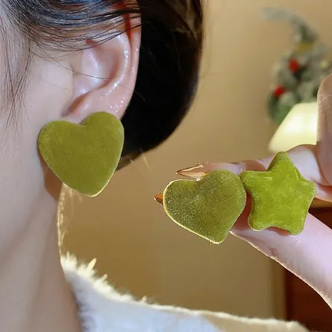 Flocked Heart Star Stud Earrings With 925 Sterling Silver Earring Post Autumn Winter Fashion Personality Versatile Ear Jewelry Women