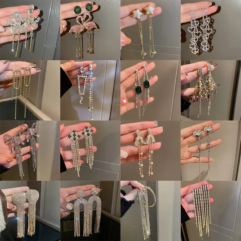 Übertriebene Strass-Quasten-Ohrhänger für Damen im europäisch-amerikanischen Stil Lange Quasten Eingelegte Schmetterlings-Geometrie-Ohrringe Schmuck für Hochzeitsbankett