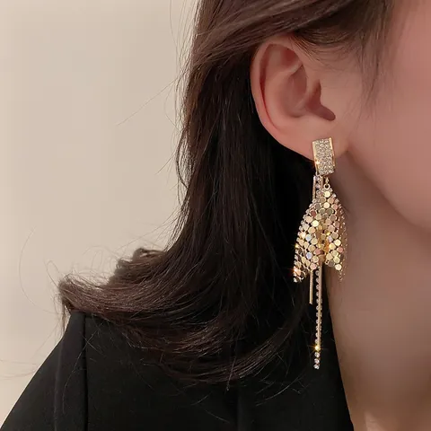 Übertriebene Strass-Quasten-Ohrhänger für Damen im europäisch-amerikanischen Stil Lange Quasten Eingelegte Schmetterlings-Geometrie-Ohrringe Schmuck für Hochzeitsbankett