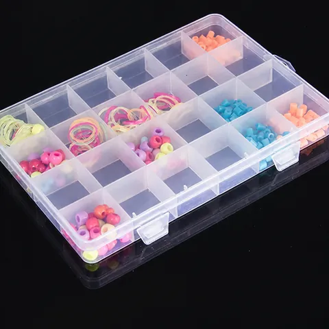Scatola Portaoggetti in Plastica Trasparente a Più Scomparti Portatile con Divisori Rimovibili Organizzatore per Orecchini Anelli Perline
