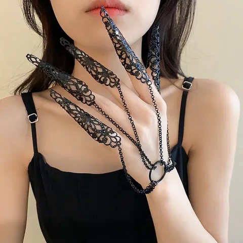 Pulsera de Mano con Garras de Uñas de Flores Caladas Góticas Pulsera Punk de Hierro con Borlas Joyas de Mano para Mujer Fiesta