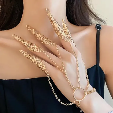 Pulsera de Mano con Garras de Uñas de Flores Caladas Góticas Pulsera Punk de Hierro con Borlas Joyas de Mano para Mujer Fiesta