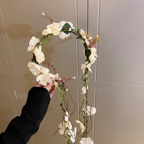 Handmade Forest Floral Garland Headband Fabric Flower Leaf Tassel Hair Hoop For Wedding Photography Women Elegant Hair