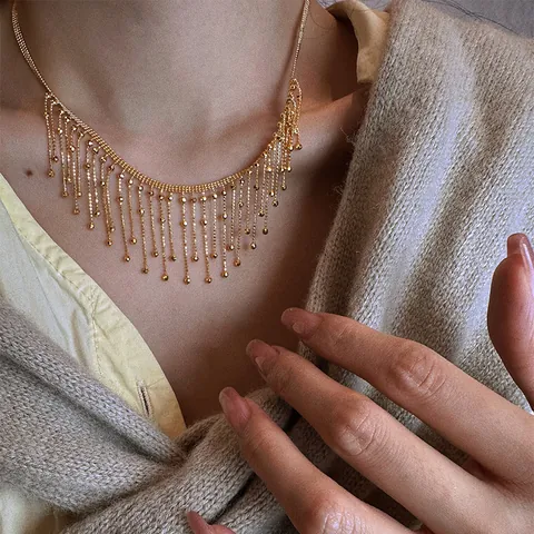 Elegante Kwastje Franje Ketting Messing Legering Ketting Met Metalen Kralen Eenvoudige Mode Sieraden Voor Vrouwen Stijlvol