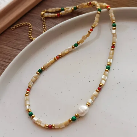 Collier de Style Chinois Nouveau Perle d'Eau Douce Baroque Fait Main Ras de Cou en Alliage de Perles Cylindriques pour Femme Bijoux Vintage Élégants