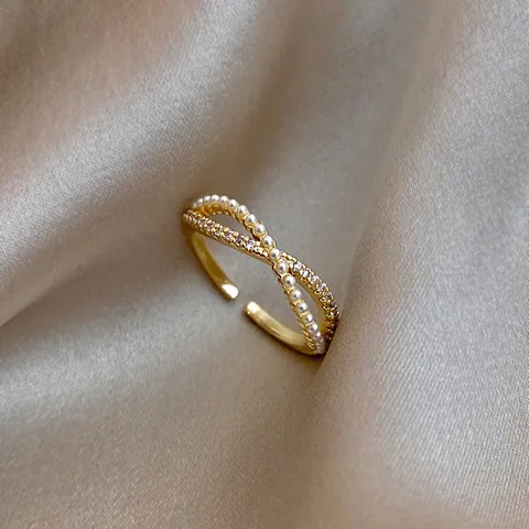 Eleganter Verstellbarer Damenring Imitationsperle Zirkon Legierung Strass Französischer Stil Modeschmuck Geschenk