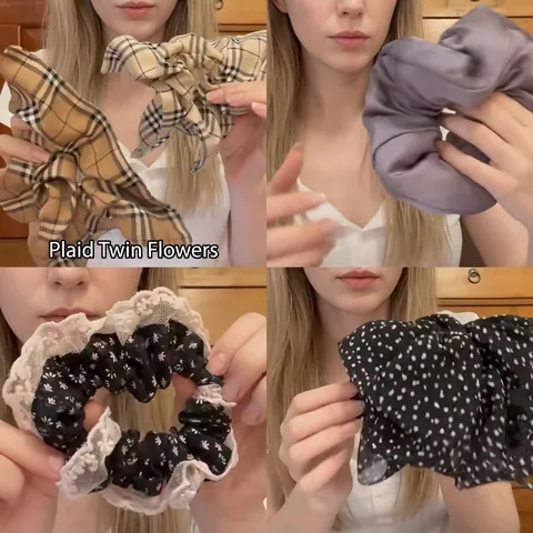 Korean Style Cloth Printed Large Hair Scrunchies Sweet Floral Polka Dot Gingham Elastic Hair Bands Fashion Elegant Hair Ties For Women Hair Accessories