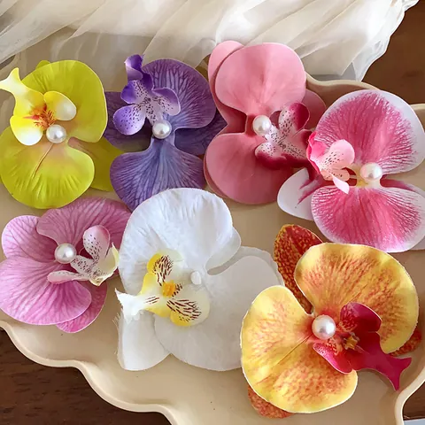 Sweet Orchid Flower Hair Clip For Women Artificial Pearl Duckbill Clip Fashion Floral Hairpins For Commuting Vacation Travel Accessories