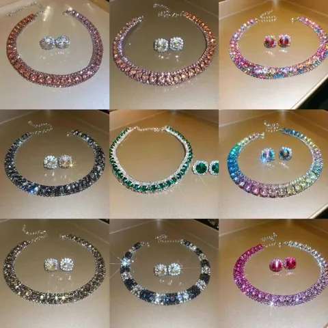 Luxury Alloy Rhinestone Geometric Necklace Earring Set For Women Vintage Clavicle Chain Party Wedding Banquet Fashion Jewelry