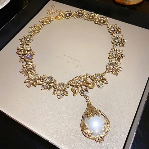 Vintage Necklace And Earrings For Women Alloy Rhinestone Faux Artificial Pearl Geometric Floral Cameo Retro Victorian Style