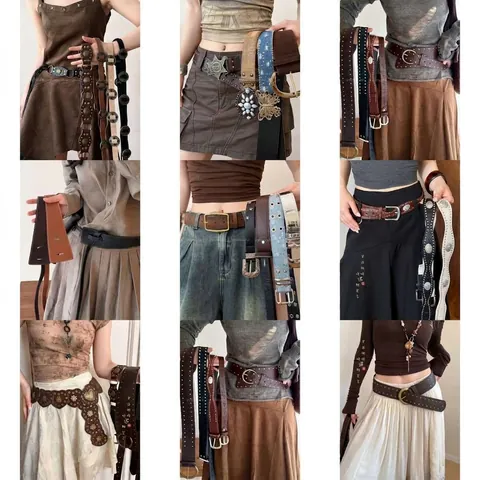 Vintage Faux Leather Rivet Butterfly Buckle Waist Chain Edgy Chic Punk Style Women Decorative Waist Belt For Jeans Party