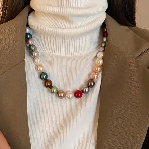 French Vintage Style Multi-color Artificial Pearl Necklace Elegant Designer Sweater Chain For Women Fashion Jewelry Accessory
