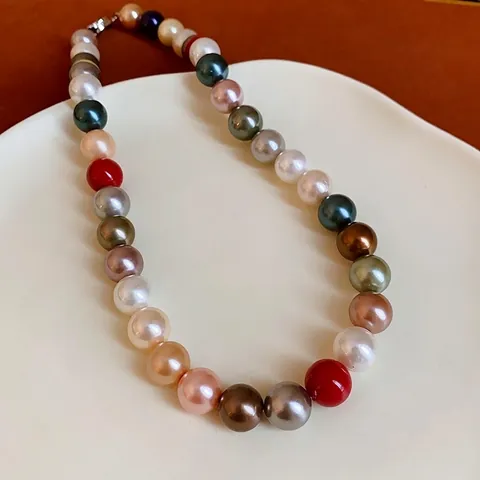 French Vintage Style Multi-color Artificial Pearl Necklace Elegant Designer Sweater Chain For Women Fashion Jewelry Accessory