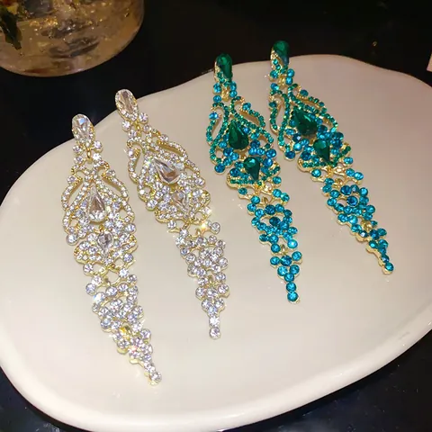 Vintage Royal Court Style Hollow Water Drop Tassel Σκουλαρίκια για γυναίκες Κομψά ένθετα Rhinestone Silver Earring Post Alloy Κοσμήματα