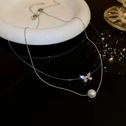 French Vintage Floral Pearl Tassel Necklace For Women Gold Silver Plated Alloy Rhinestone Butterfly Heart Pendant Choker Jewelry
