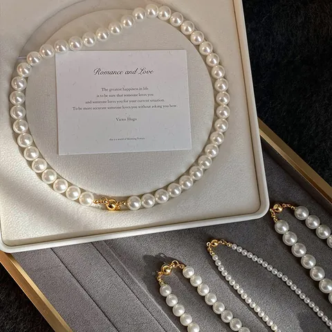 Französischer Retro Eleganter Künstliche Perlenkette Für Damen Leichte Luxuriöse Schlüsselbeinkette Schmuck Für Party Hochzeit