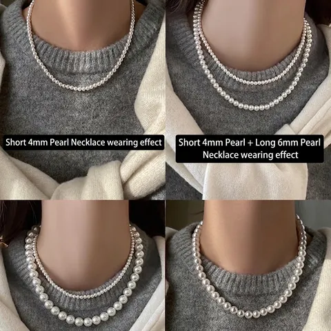 Französischer Retro Eleganter Künstliche Perlenkette Für Damen Leichte Luxuriöse Schlüsselbeinkette Schmuck Für Party Hochzeit