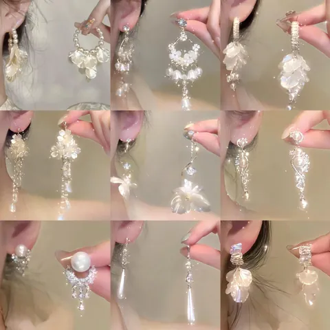 Orecchini a Cerchio Rotondi con Perla e Conchiglia in Stile Francese per Donna Gioielli di Lusso Leggeri di Alta Moda in Lega con Strass con Perno in Argento Sterling 925