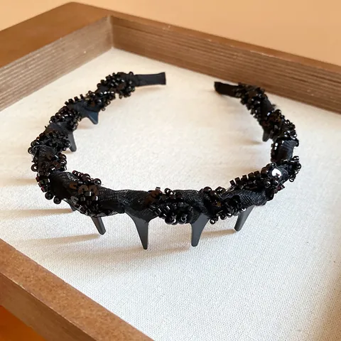 Japanse Koreaanse Stijl Gaas Gewikkelde Zwarte Glazen Kraal Haarband Voor Vrouwen Hoge Top Haarband Mode Elegant Hoofd Hoop Accessoire