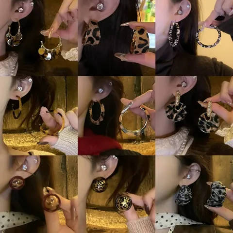 Vintage Leopard Print Earrings For Women Alloy Acrylic Rhinestone Stud Earrings With 925 Sterling Silver Earring Post Jewelry