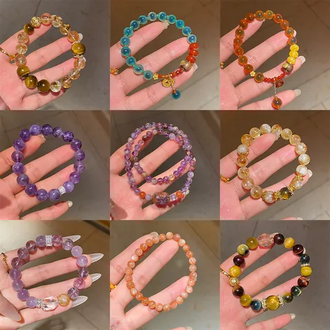Pulsera de Cuentas de Amatista Citrino Ágata Natural Nuevo Estilo Chino para Mujer Joyería de Lujo de Cristal y Piedra de Jade
