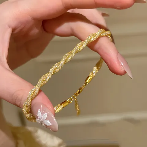Italienischer Stil Verdrehtes Metallgitter Armband Minimalistisch Gold Silber Plattiert Strass Kette Für Damen Retro Modeschmuck Geschenk