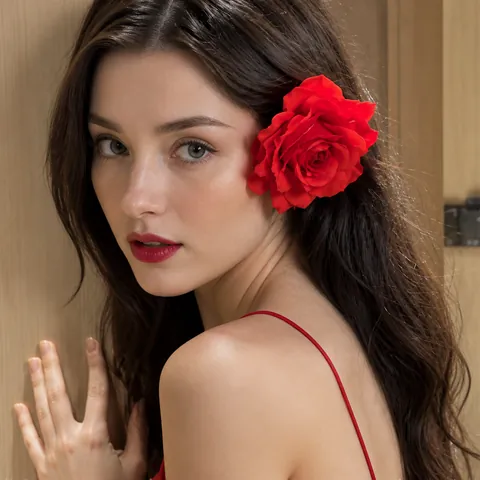 Vintage Red Rose Hair Clip Large Elegant Fabric Flower Hairpin Aesthetic Floral Duckbill Clip Women Hair Accessories Valentine Gift