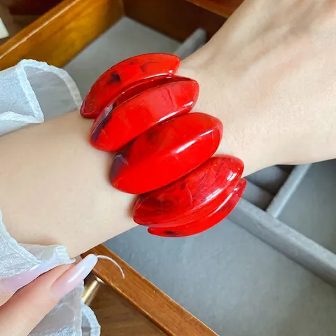 Fashion Acrylic Smudge Marble Pattern Oval Chunky Bracelet For Women European American Style Overstated Commuter Jewelry