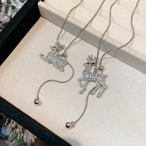 Lussuosa Collana Con Ciondolo a Forma di Renna in Lega Con Strass Catena Lunga per Maglione da Donna Gioielli di Moda Natalizia