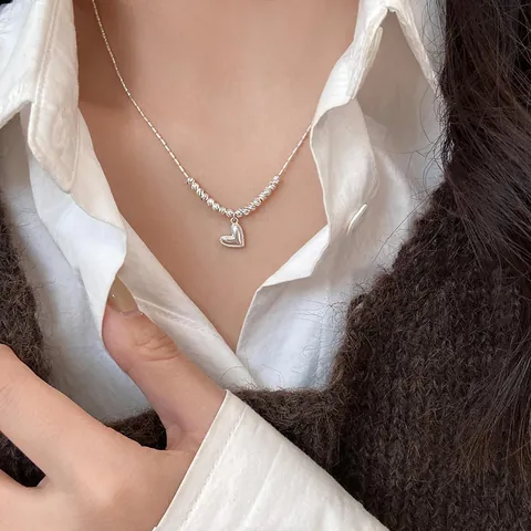 Korean Minimalist Zinc Alloy Bow Heart Pendant Necklace For Women Rhinestone Artificial Pearl Elegant Clavicle Chain Jewelry