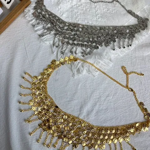 Chaîne de Taille Bohème en Alliage avec Glands de Pièces et Cloches Style Ethnique Bijoux de Corps Ceinture de Danse du Ventre