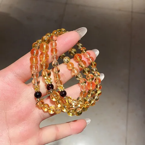 Maillard Style Citrine Agate Flower Beaded Bracelet Retro Simple Yellow Crystal Bead Bracelet Fashion Jewelry For Women Gift