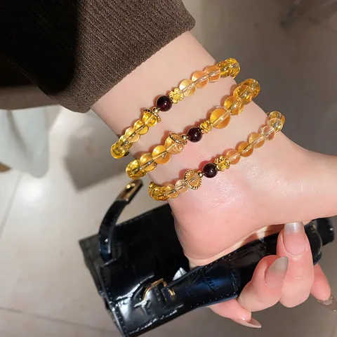 Maillard Style Citrine Agate Flower Beaded Bracelet Retro Simple Yellow Crystal Bead Bracelet Fashion Jewelry For Women Gift