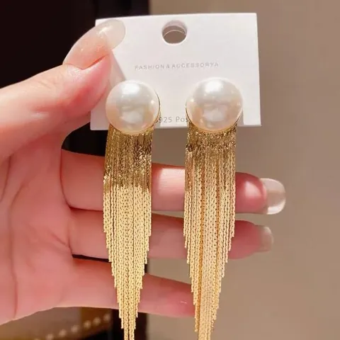 Exaggerated Metal Tassel Drop Earrings For Women European American Fashion Jewelry With 925 Sterling Silver Earring Post Long Chain Dangle Earrings Party Gift
