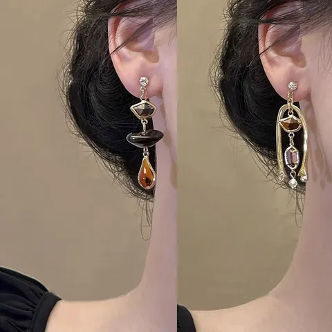Vintage Niche Design Asymmetric Zirconia Drop Earrings With 925 Sterling Silver Earring Post Luxury Geometric Alloy Earrings For Women