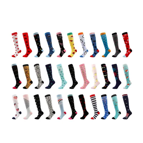 Athletic Gradient Compression Socks Unisex Knee High Nylon Breathable Fruit Animal Pattern Running Cycling Sport Socks