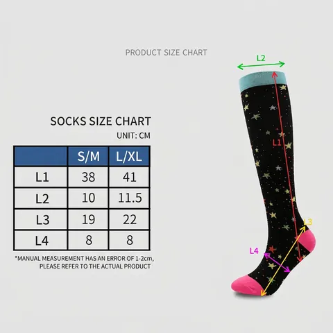 Athletic Gradient Compression Socks Unisex Knee High Nylon Breathable Fruit Animal Pattern Running Cycling Sport Socks