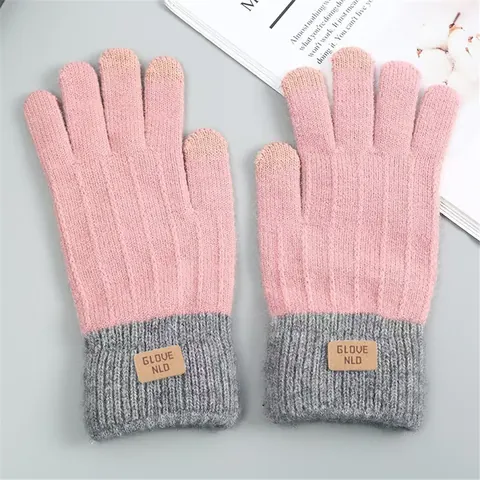 Guantes de Punto de Lana de Alpaca Sintética Cálidos de Invierno para Hombre Mujer Pantalla Táctil Jacquard Color Contraste