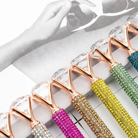 Penna a Sfera in Metallo di Lusso Con Grande Diamante di Cristallo Corpo in Strass Meccanismo a Rotazione Cancelleria per Studenti Ufficio Regalo